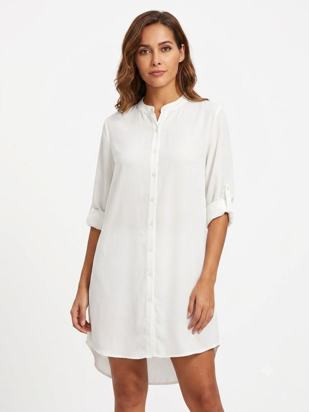Summersalt Midi Shirt Dress Womens L White Button Front Roll Tab Sleeve Slit Hem